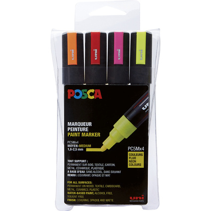 POSCA Marqueur  pigment PC-5M, tui de 4, couleurs fluo