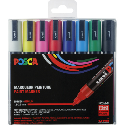 POSCA Marqueur  pigment PC-5M, tui de 8, assorti Standard