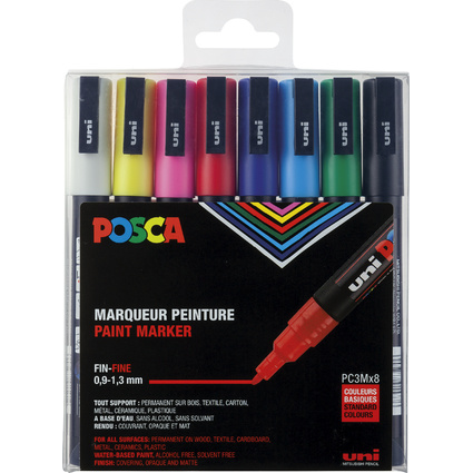 POSCA Marqueur  pigment PC-3M, tui de 8, assorti standard