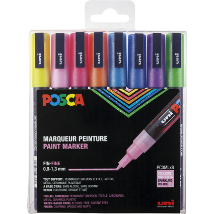 POSCA Marqueur  pigment PC-3ML paillet, tui de 8