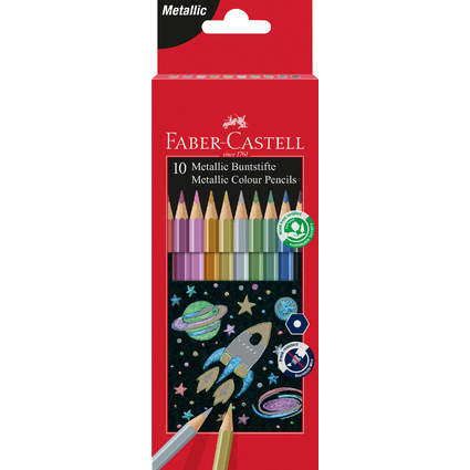 FABER-CASTELL Crayons de couleur hexagonaux mtallique, tui