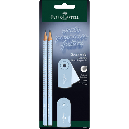 FABER-CASTELL Kit d'criture GRIP SPARKLE, bleu ciel