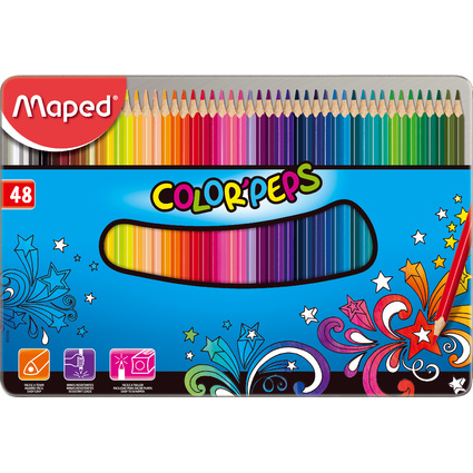 Maped Crayon de couleur COLOR'PEPS, tui mtal de 48