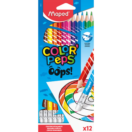 Maped Crayons de couleur COLOR'PEPS, effaable, tui de 12