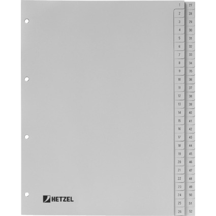 HETZEL Intercalaires en plastique, chiffres, A4, 1-52, PP