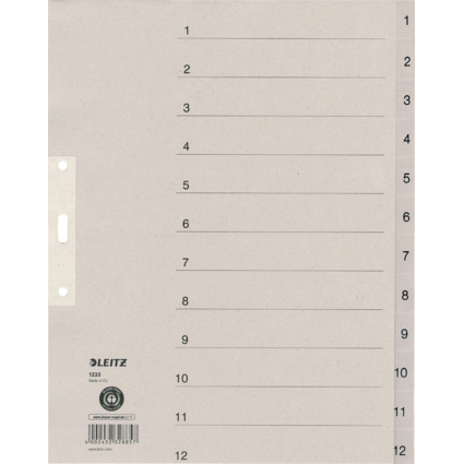 LEITZ Intercalaires en papier naturel, numrot, format A4