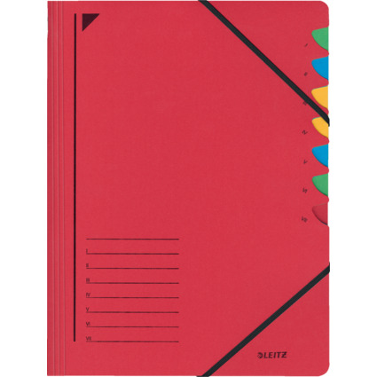 LEITZ Chemise trieur, A4, carton, 7 compartiments, rouge