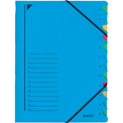 LEITZ Chemise trieur, A4, carton, 12 compartiments, bleu
