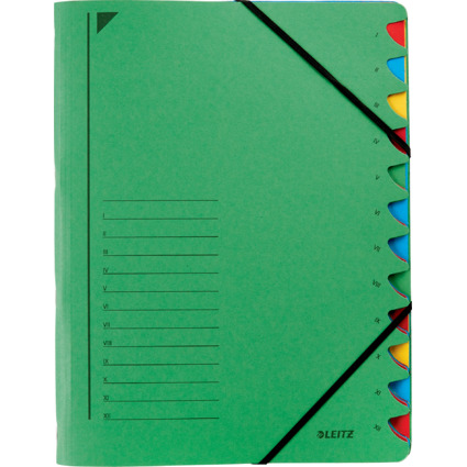 LEITZ Chemise trieur, A4, carton, 12 compartiments, vert