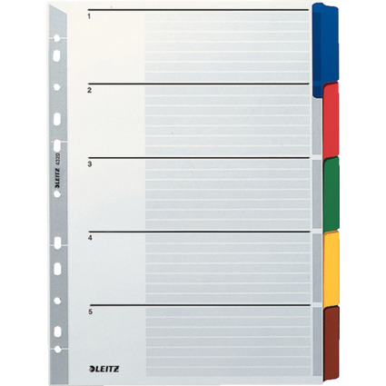 LEITZ Intercalaires en carton mylar, blanc, A4, gris, 5