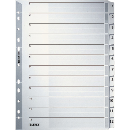 LEITZ Intercalaires en carton mylar, chiffres, A4, 1-12,gris