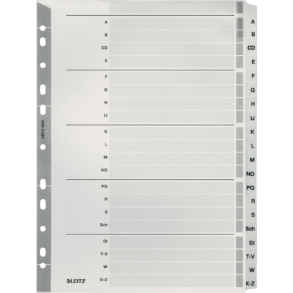 LEITZ Intercalaires, mylar, carton, A-Z, A4, 20 touches,gris