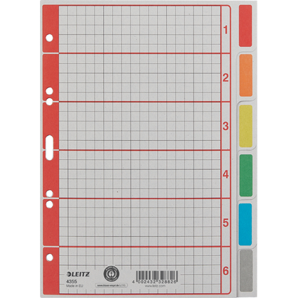 LEITZ Intercalaires en carton extra solide, en blanc, A5, 6