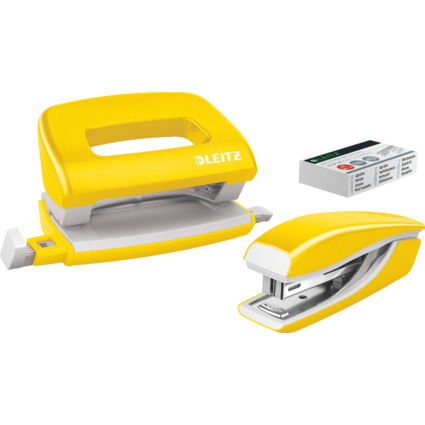LEITZ Kit mini agrafeuse et perforateur Nexxt WOW, jaune