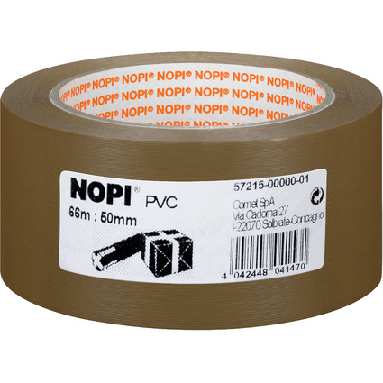 NOPI Ruban adhsif d'emballage en PVC, 50 mm x 66 m, marron