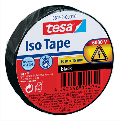 tesa Ruban isolant ISO TAPE, 15 mm x 10 m, noir