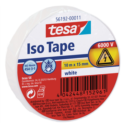 tesa Ruban isolant ISO TAPE, 15 mm x 10 mm, blanc
