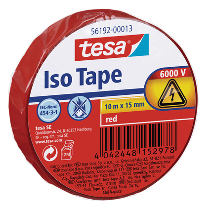 tesa Ruban isolant ISO TAPE, 15 mm x 10 m, rouge