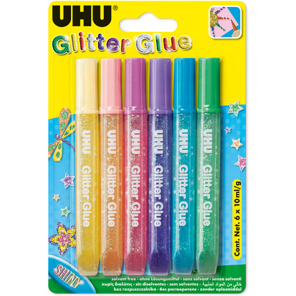 UHU Colle scintillante Glitter Glue Shiny, contenu:6 x 10 ml