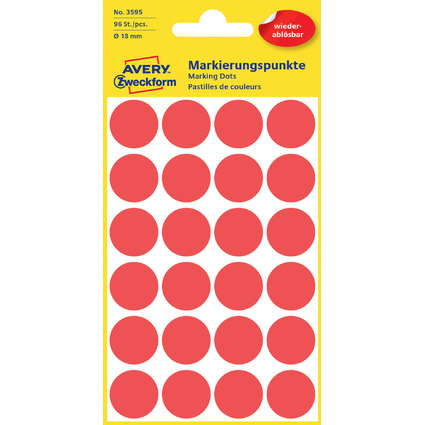 AVERY Zweckform Pastille de couleur, enlevable, 18 mm, rouge