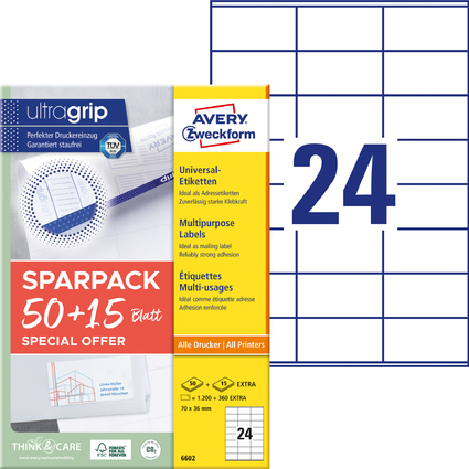 AVERY Zweckform tiquette universelle, 70 x 36 mm, 50+15
