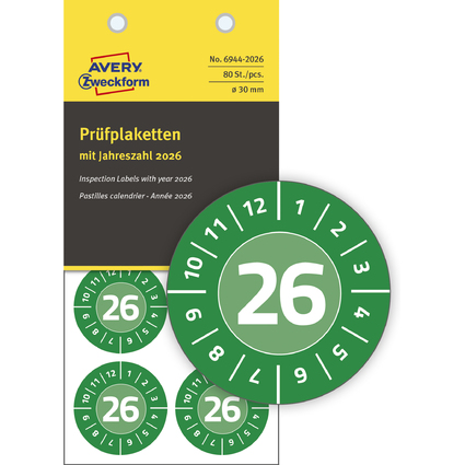 AVERY Zweckform Pastille calendrier, 2026, vinyle, vert