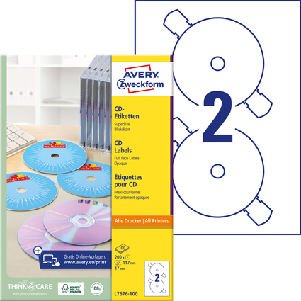 AVERY Zweckform Etiquette CD/DVD SuperSize, blanc, mat