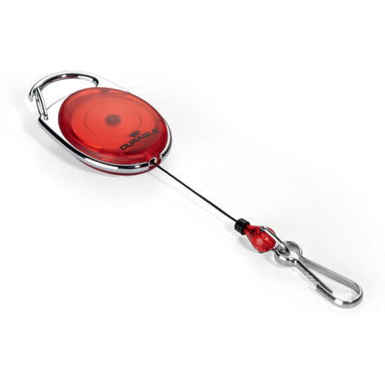 DURABLE Porte-badge avec enrouleur, oval, rouge/transparent
