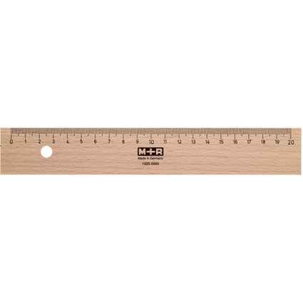 M+R Rgle en bois, 200 mm, htre, avec insert mtallique