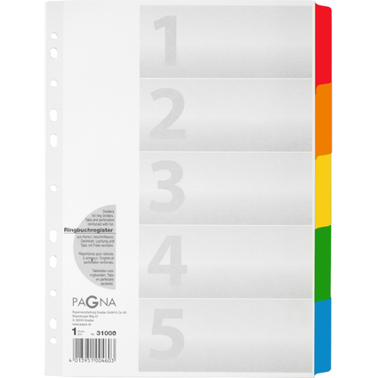 PAGNA Intercalaires en carton, A4, 5 touches, 5 couleurs