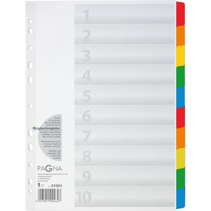 PAGNA Intercalaires en carton, A4, 10 touches, 5 couleurs