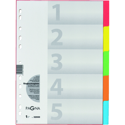 PAGNA Intercalaires en carton, A4, 5 positions, 5 couleurs