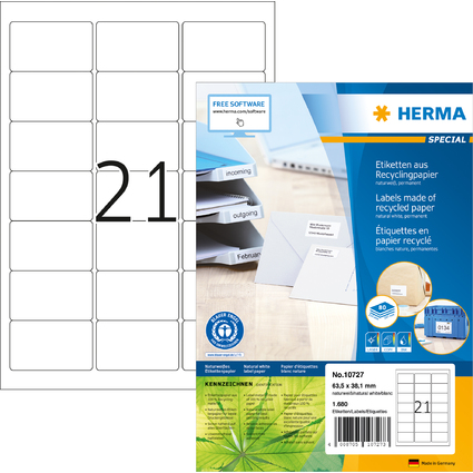 HERMA tiquette universelle recycle, 63,5 x 38,1 mm