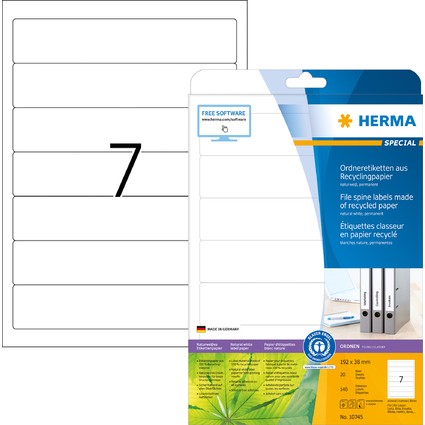 HERMA tiquette pour dos de classeur recycle, 192 x 38 mm,