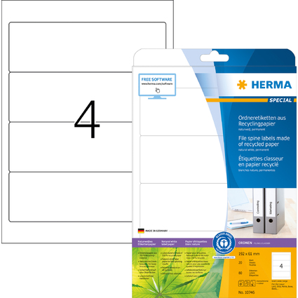 HERMA tiquette pour dos de classeur recycle, 192 x 61 mm,