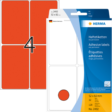 HERMA Etiquette multi-usage, 52 x 82 mm, grand paquet,rouge