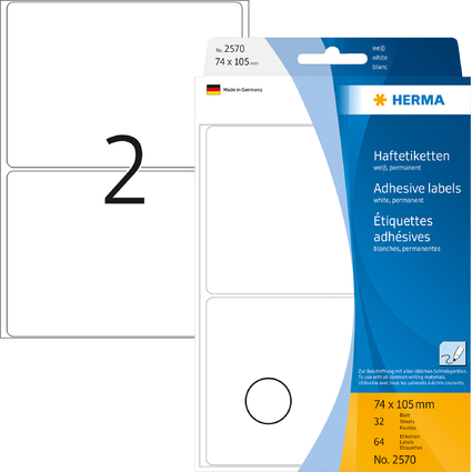 HERMA Etiquette multi-usage, 74 x 105 mm,grand paquet, blanc
