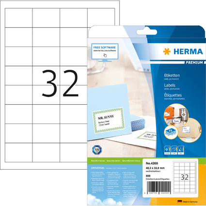 HERMA Etiquette universelle PREMIUM, 48,3 x 33,8 mm, blanc