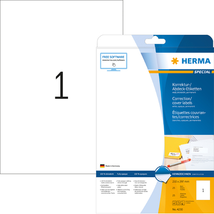 HERMA Etiquette couvrante/correctrice SPECIAL, 210 x 297 mm