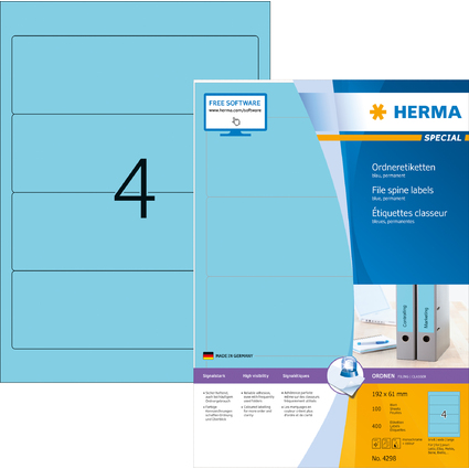 HERMA Etiquette dos de classeur SPECIAL, 192 x 61 mm, bleu