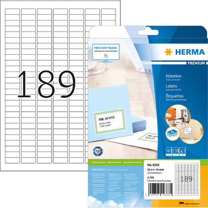 HERMA Etiquette universelle PREMIUM, 25,4 x 10 mm, blanc