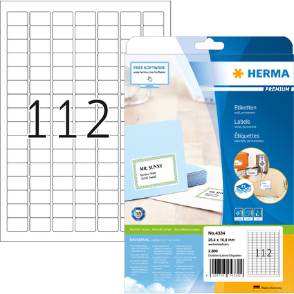 HERMA Etiquette universelle PREMIUM, 25,4 x 16,9 mm, blanc