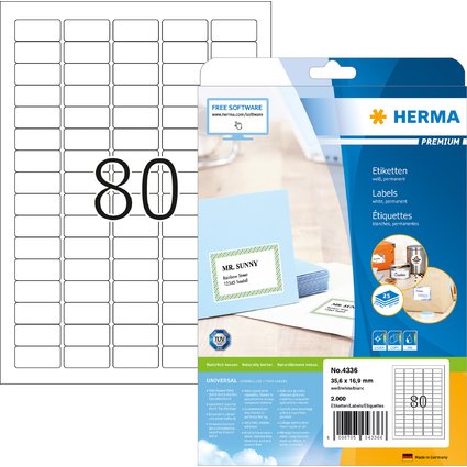 HERMA Etiquette universelle PREMIUM, 35,6 x 16,9 mm, blanc
