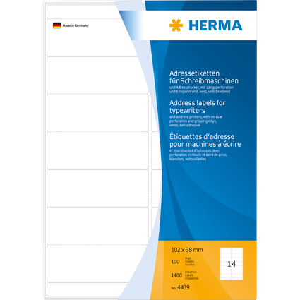 HERMA Etiquette d'adresse pour machine  crire, 102 x 38 mm