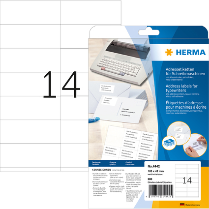 HERMA Etiquette d'adresse, 105 x 42 mm, coins pointus, blanc