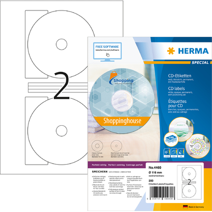 HERMA Etiquette pour CD/DVD SPECIAL, diamtre: 116 mm, maxi