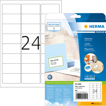 HERMA Etiquette universelle PREMIUM, 63,5 x 33,9 mm, blanc