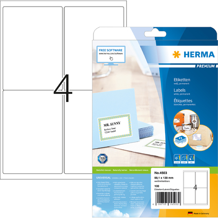 HERMA Etiquette universelle PREMIUM, 99,1 x 139 mm, blanc