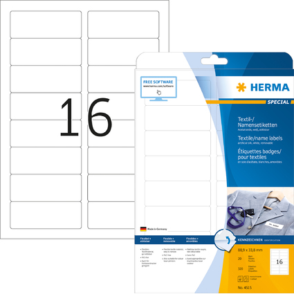 HERMA Etiquettes badges SPECIAL, 88,9 x 33,8 mm, blanc