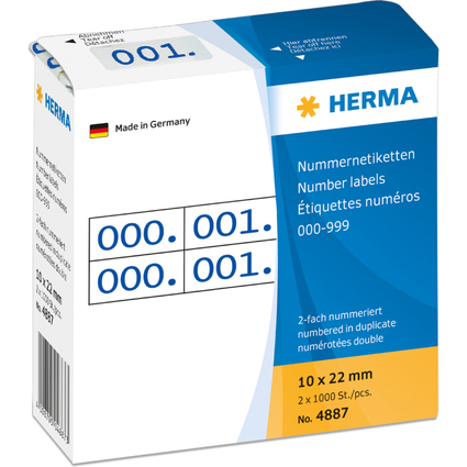 HERMA Etiquette numrique 0-999, 10 x 22 mm, bleu, double